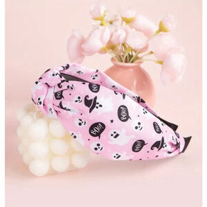 Pink Boo Ghosts and Skeleton Top Knot Headband